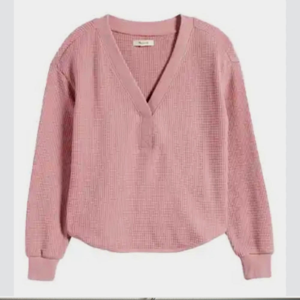 Madewell Pink V-Neck Brushed Waffle Knit Sweater XXS